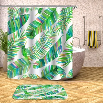 

Green Tropical Plants Shower Curtain Bathroom Waterproof Polyester Shower Curtain Leaves Printing Curtains for bathroom shower