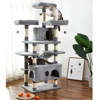 

Multi-layer Cat Climbing Frame Luxury Cat's House With 3 Platform Beds 2 Cat Nests 61x37x52 Cm Durable Pet Furniture Light Gray