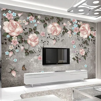 

Custom Mural Retro Rose Flower Vine Hand Painted Wall Painting 3D Embossed Living Room TV Background Home Decor Wallpaper Floral