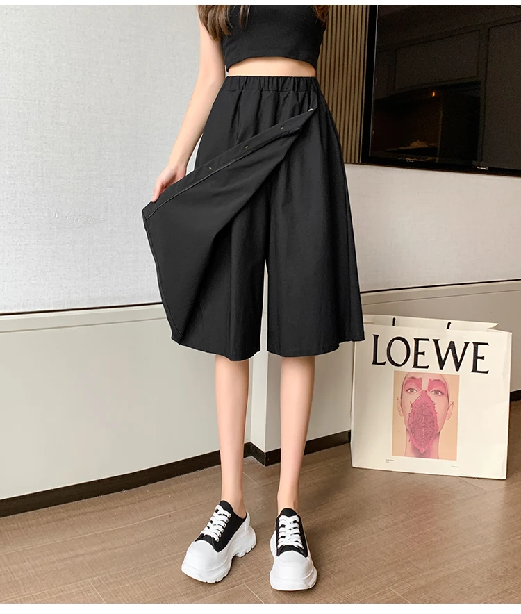 SURMIITRO Fashion 2022 Summer Korean Style Cotton Wide Leg Capris Women Short Pants High Elastic Bud Waist Shorts Skirts Female dolphin shorts