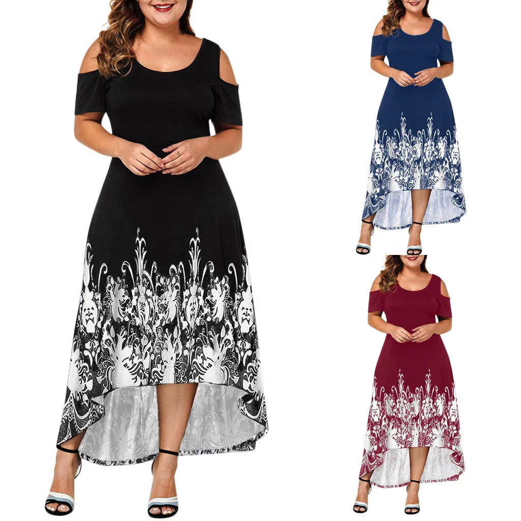 

L-5XL extra large code O-neck print strapless midi dress autumn casual bohemian style women's dress beach holiday dress드레스