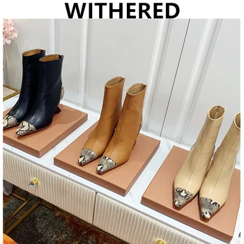 

Withered 2020 england blogger vintage Serpentine stitching cusp sexy sheep ankle boots women shoes woman botas mujer shoes women