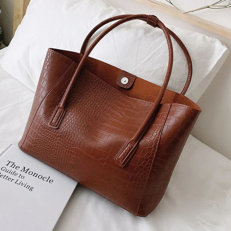 Borse a tracolla in pelle PU ad alta capacità per donna 2021 borse di design firmate di tendenza borsa a mano grande con motivo in pietra da donna
