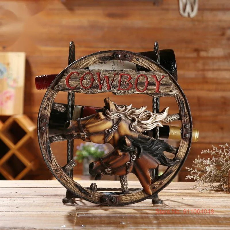 

Hot Sale Shabby Chic Home Decor Deco Maison Horse Head Wine Rack Retro Wine Cabinet Decoration Accessories Winery Bar Ornaments