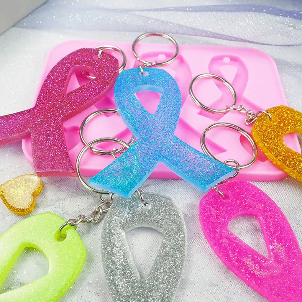 AIDS Cancer Awareness Bow Keychains Resin Mold Silicone Red Ribbon Bow Mold Tool