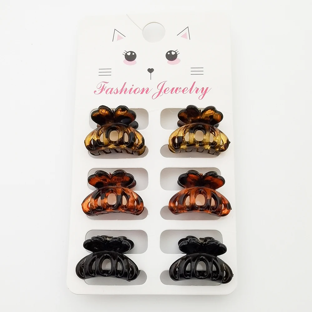 6PCS/Set Bow Flower Little Crab Claw Barrettes Women Girls Tortoiseshell Plastic Small Hair Clamp Clip Mini Hairpin Accessories hair clips