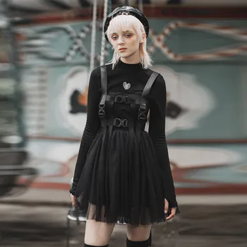 

PUNKRAVE Women's "Diablo War-hee" Series Multiple Belt Loops Cyber Dress Gothic Handsome Streetwear Fashionable Strap Dress