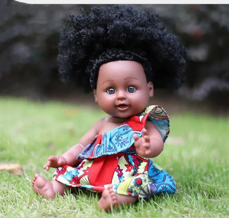 

35CM Girl Baby African Black Girl Lifelike Dolls Floral Red Dress Toys For Kids Christmas Gifts Reborn Play Dolls