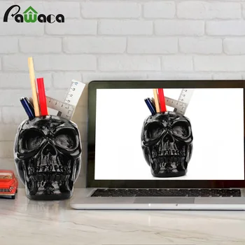 

Skull Resin Storage Box Tube Desktop Organizer Pen Holder Cosmetic Makeup Brush Storage Box Skull Table Statue Home Decoration