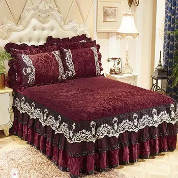 

58 single crystal velvet bedspread lace edge bedskirt slip-resistant velvet bed cover high quality mattress cover free shipping