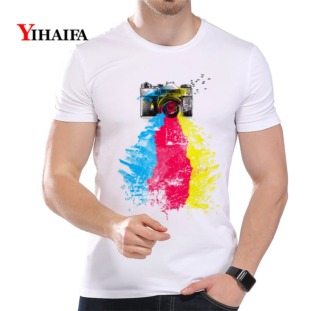 

Fashion T-Shirt Men Man roupas Print Cartoon Colorful Camera Graphic Tees Casual White Tee Shirts Unisex Summer Tops