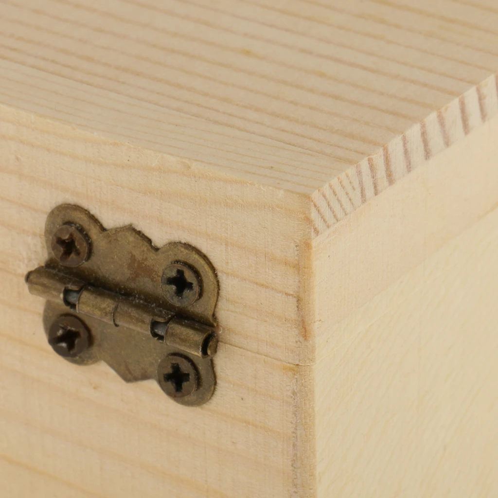 Natural Wood Wooden Box Storage Treasure Pirate Chest, Jewellery, Craft Box, Small, Hinged, 3.15x3.15x1.77inches