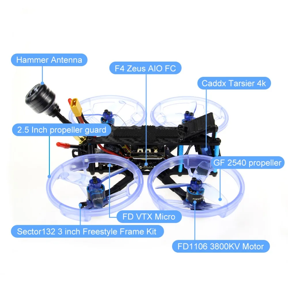 HGLRC Sector132 3-4S FPV гоночный Дрон BNF CADDX Tarsier 4K F4 Zeus AIO управление полетом 15A 4в1 ESC 1106 защита пропеллера двигателя