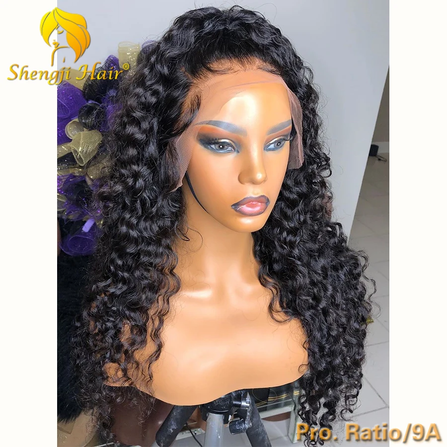 Поддельные головы 13x6 парик фронта шнурка кудрявые бразильские волосы remy кружевные передние человеческие волосы парики предварительно выщипанные с волосами младенца Shengji волосы парик