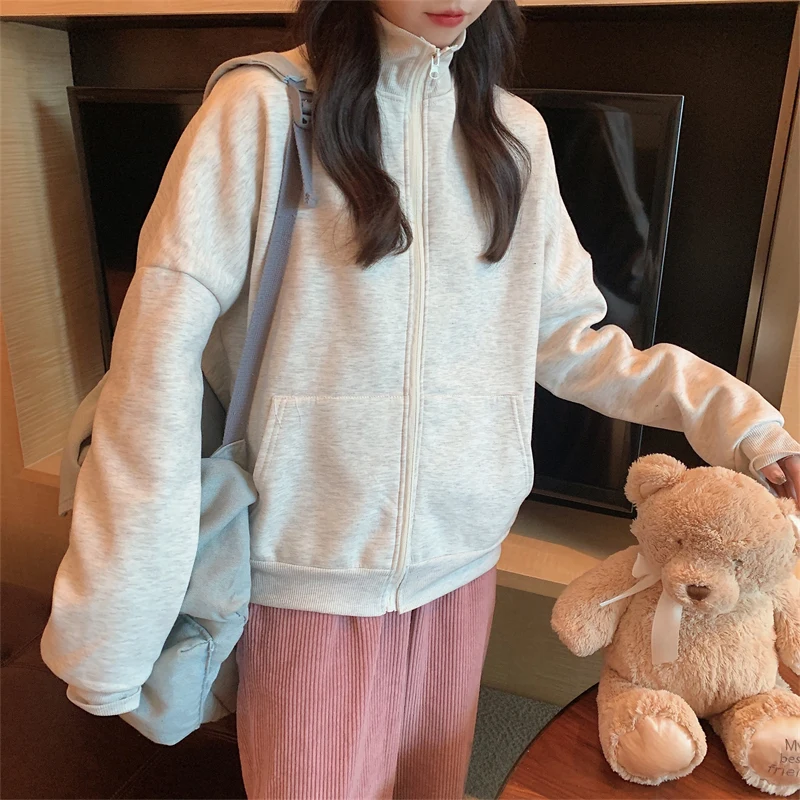 

Autumn Winter Fashion Zipper Hoodies Women Casual Coat Oversized Long Sleeve Pockets Sweatshirt Cardigan Korean Jacket Clothes