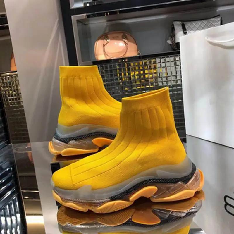 Women's boots new fashion wild men and women couple models crystal cushions increased flying woven elastic socks boots