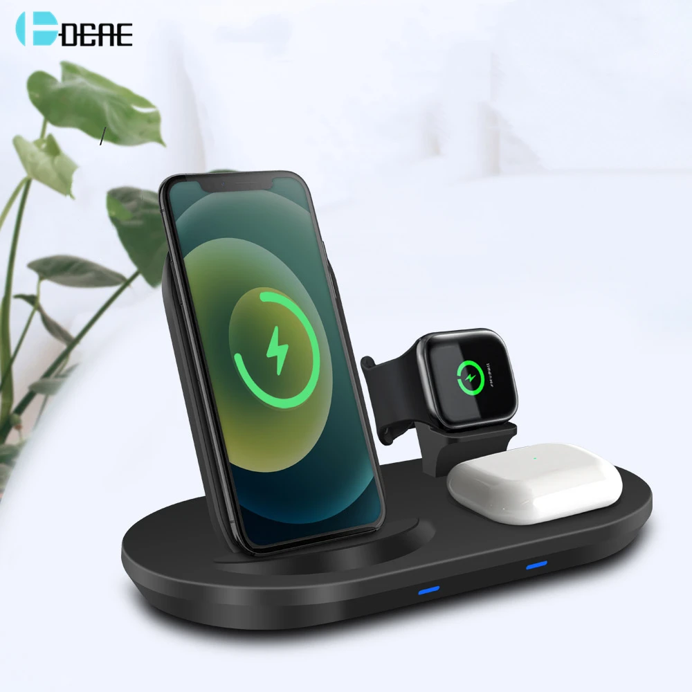 3 in 1 Qi Wireless Charger Dock Station for Apple Watch 6 5 4 3 2 AirPods Pro 15W Fast Charging Stand For iPhone 12 11 XS XR X 8
