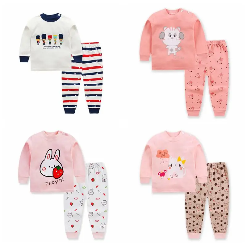 2020 Autumn New Children's Clothes Set Cotton Baby Boys Girls Round Neck Long Sleeve Pants Suit Size 73-110cm | Детская одежда и