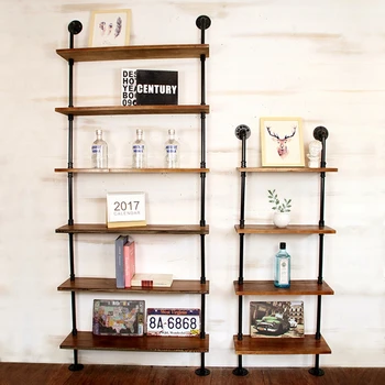 

Retro 4-Shelf Rustic Pipe Shelving Industrial Retro Bookshelf Hanging Wall Metal Decorative Wall Book Iron Pipe Shelf Home