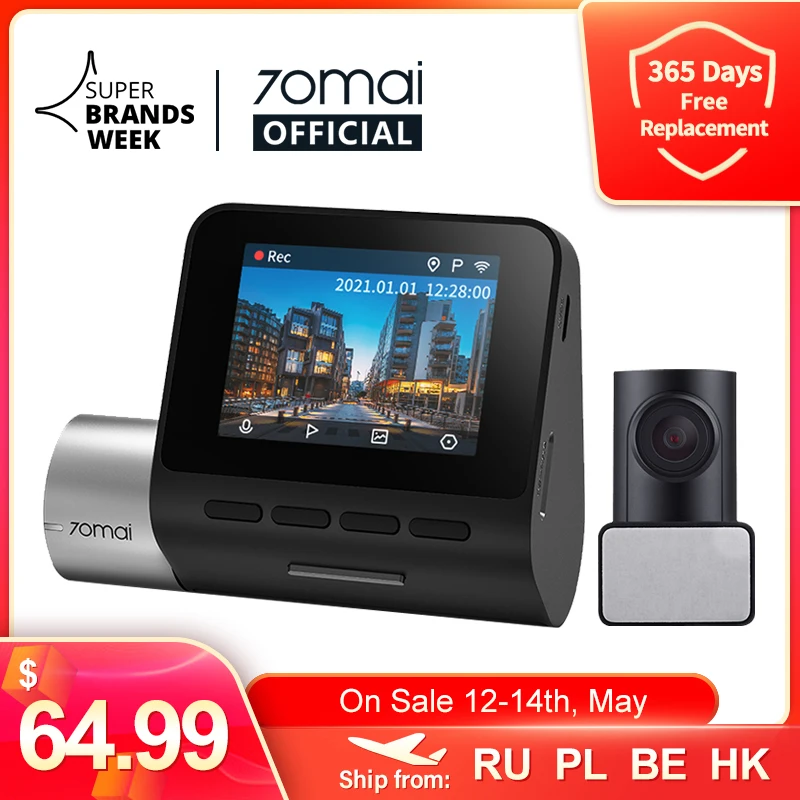 70mai A500 Dash Cam Pro Plus 1944P GPS ADAS Car Dash Camera Dual Sight Cam 70mai Plus A500S Car DVR 24H Parking