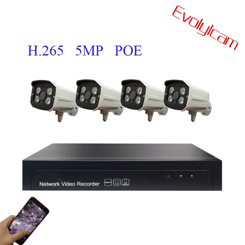 Evolylcam 4CH 8CH 5MP POE Комплект H.265 система видеонаблюдения безопасность NVR P2P Onvif POE наружная Водонепроницаемая ip-камера видеонаблюдение POE