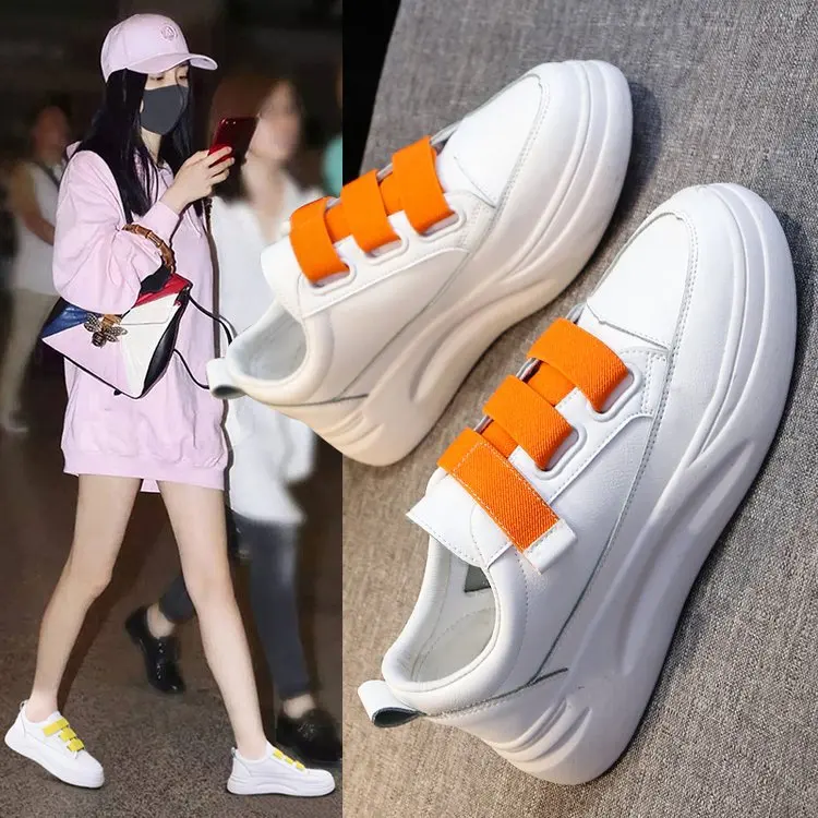 

Shoe Women's 2019 Autumn New Style Korean-style Thick Bottomed Extra High INS Super Fire Versatile Velcro Sports Shoes White Fas