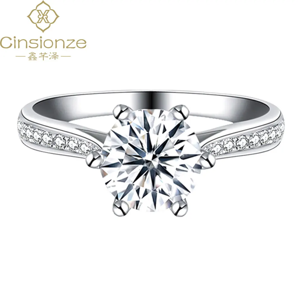 

Cinsionze 925 Silver Platinum Plated D Color 1CT 2CT Moissanite Prong Setting Diamond Jewelry For Women Wedding Anniversary Ring