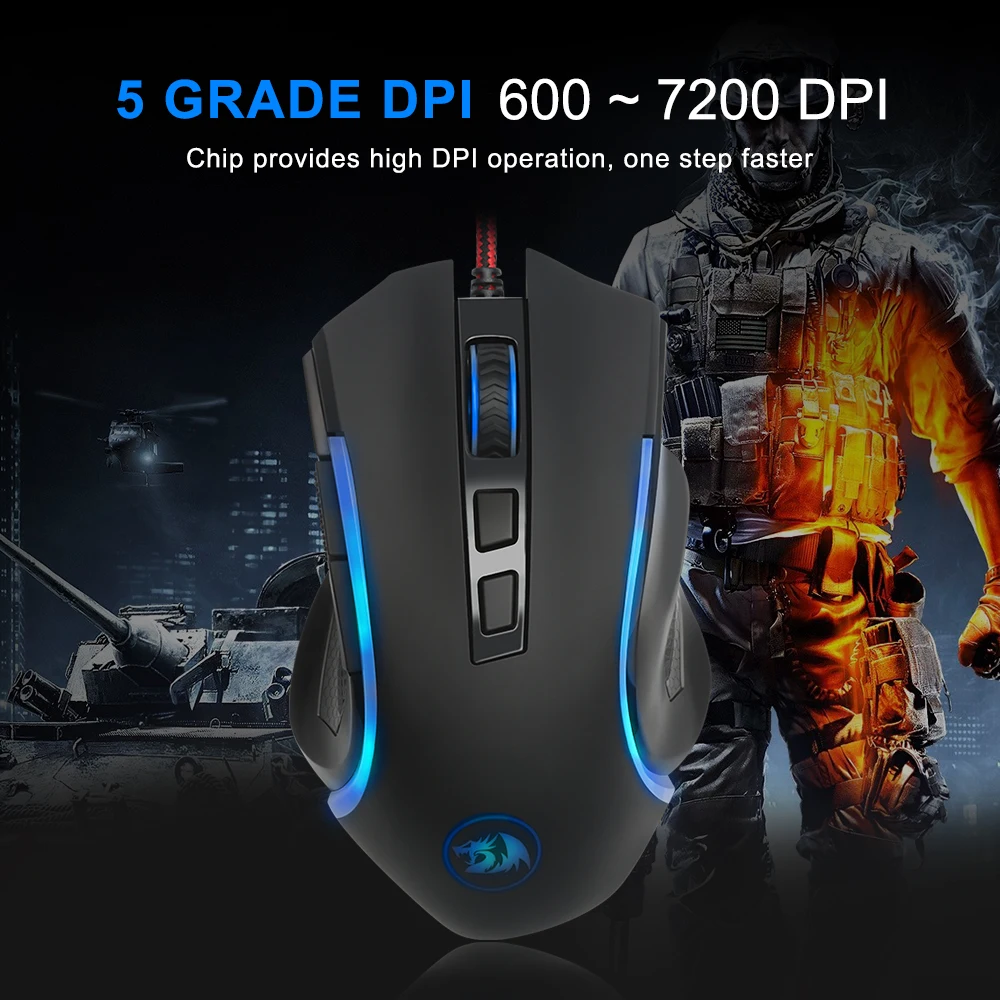 Redragon GRIFFIN M607 USB Проводная игровая компьютерная мышь 7200 точек/дюйм 6 кнопок 7 цветов