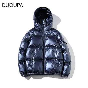 

2019 Autumn and Winter New Casual Glossy Jacket Classic Ladies Jacket Waterproof Hooded Plus Fertilizer to Increase Cotton Coat
