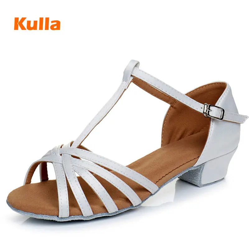 

White Kids Latin Dance Shoes Girls Ballroom Dance Shoes For Women Children's Low Heels 3cm Salsa Dancing Shoes Wholesale Sandals