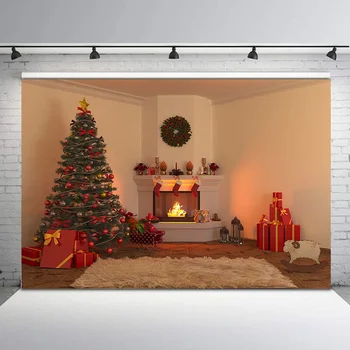

Photo Background Christmas Tree Fireplace Backdrop Gifts Toy Indoor Children Backgrounds for Photo Studio