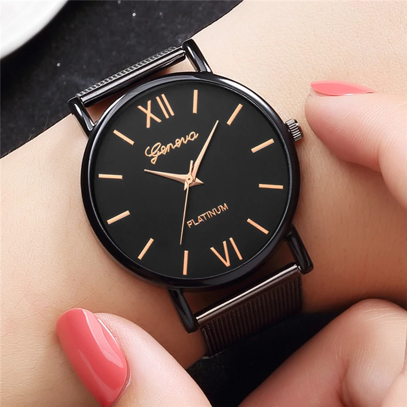 Ladies Watch 2020 New Simple Style Black Round Dial Quartz Watch Mesh Band Women Casual Clock Hot Gift Saats Reloj montre femme Ladies Watch 2020 New Simple Style Black Round Dial Quartz Watch Mesh Band Women Casual Clock Hot Gift Saats Reloj montre femme