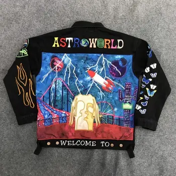 

Travis Scott Astroworld Jacket Embroidery Denim Men Women water washing Astroworld Jackets fashion hip hop Astroworld jacket