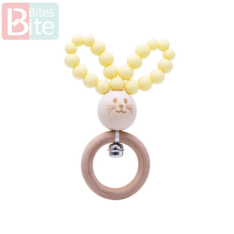 Candy Yellow Укусы 1 шт. детский Силиконовый грызунок грызуны Кролик Браслет с колокольчиками силиконовые бусины деревянные кольца детский Прорезыватель для детских товаров - Цвет: Candy Yellow