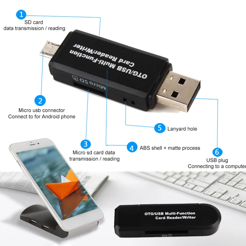 Мини Высокоскоростной микро безопасный цифровой/TF кард-ридер USB OTG адаптер для ПК телефона