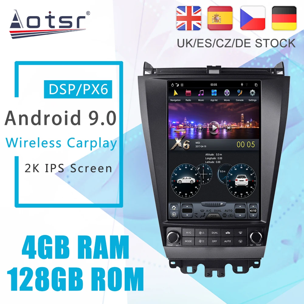 Android 9 PX6 Tesla For Honda Accord 7 CM UC 2002 - 2007 Car DVD Player GPS Navigation DSP Auto Radio Stereo Video Headunit 2Din