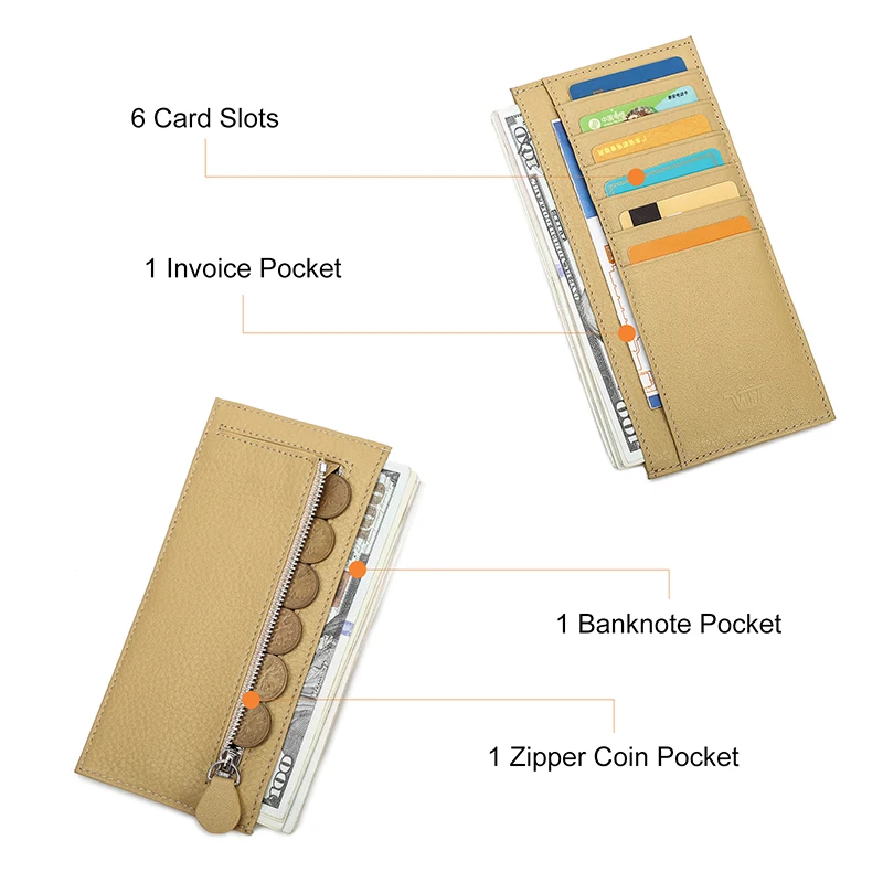 Credit Card Holder Synthetic Leather Wallet Leather Coin Purse Contact's Multi-color Cowhide Leather Women's Credit Card Holder Zipper Coin Purse Simple Female Card Wallet Slim Money Clip