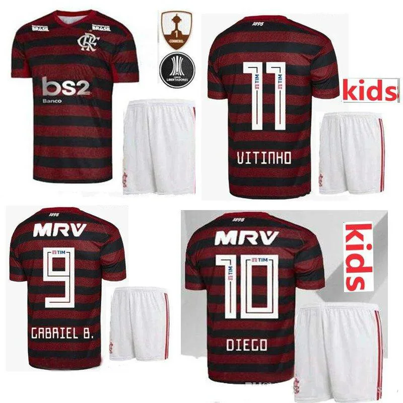 Детский комплект, 19, 20, Фламенго, домашняя VINICIUS JR MANCUELLO DIEGO GUERRERO, Футбольная форма фламенко, черный, красный, детский футбольный свитер