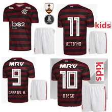 Детский комплект, 19, 20, Фламенго, домашняя VINICIUS JR MANCUELLO DIEGO GUERRERO, Футбольная форма фламенко, черный, красный, детский футбольный свитер