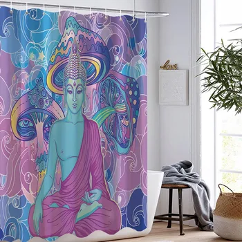 

Buddha Religion Shower Curtain Indian Buddhish Bathroom Curtain 3D Print For Bathroom Colorful Decoration Bath Curtain Polyester