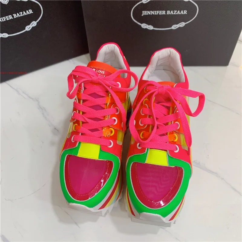 Prova perfetto Популярные кроссовки на платформе с блестящими блестками женские разноцветные кроссовки на шнуровке с цветной толстой подошвой женские кроссовки обувь