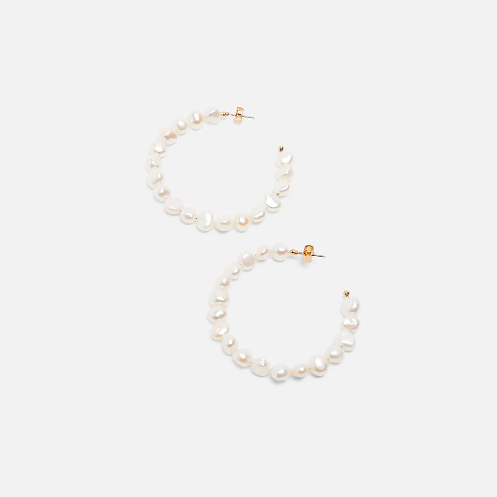 Handmade Beaded Za New Simulated Pearl Hoop Earrings for Women Round Big Hoops huggie Wedding Engagement Jewelry