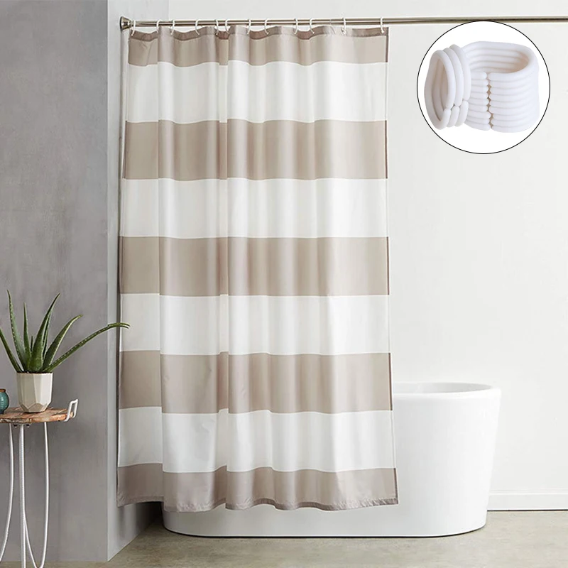 

180cm Polyester Waterproof Bathroom Curtain Mildew-proof Simple Stripe Printing Bathroom Accessories Partition Shower Curtain