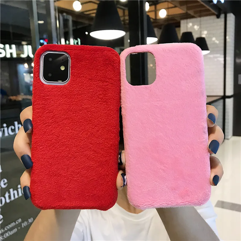 

Colorful Fuzz Phone Case For iPhone 11 Pro Max XR X XS Max Soft Fine Fluff For iPhone 7 8 6 6s Plus Winter Comfortable Covers