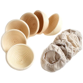 

Rattan Oval Shaped Bread Basket with Lined Cloth with Thickened Dough Pastry Bowl Bake Food Storage Basket Organizer 6 Pack