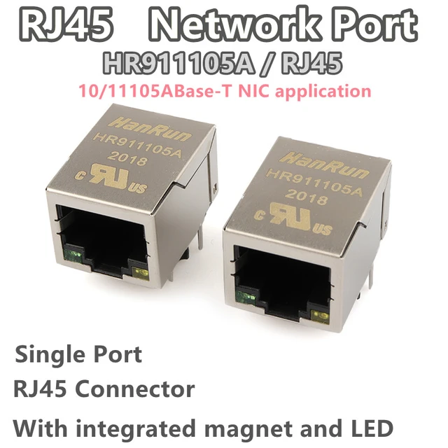 HR911105A RJ45 Socket 1000Base-T WiFi Network Connector Original Gigabit  Ethernet Network Port Transformer With LED - AliExpress