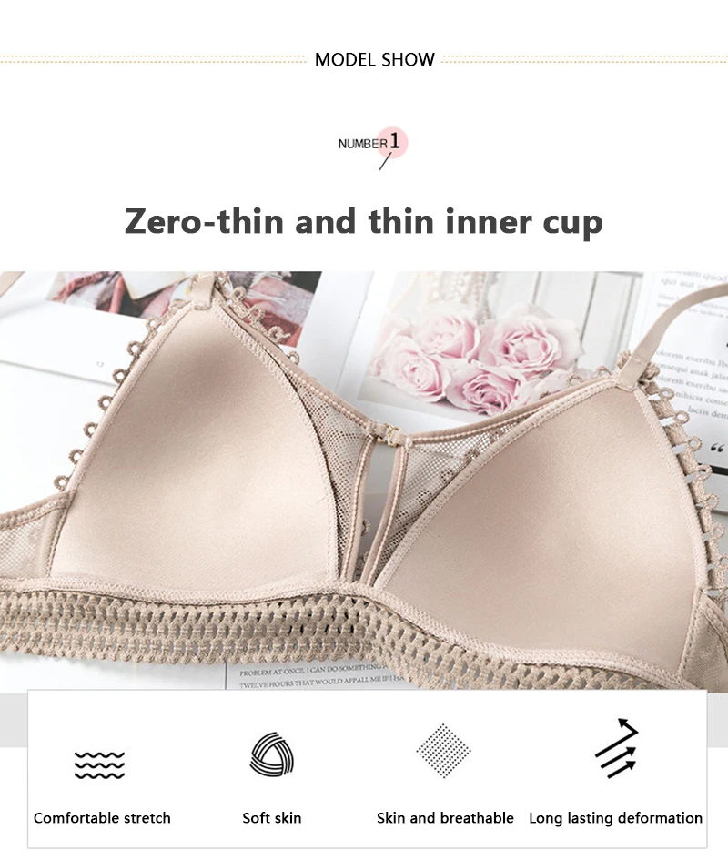 BEFORW Comfortable Seamless Adjustable Bralette Lace Hollow Out Backless Bra Sexy Lingerie Wireless Push Up Bras For Women