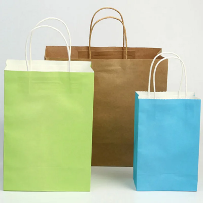 

White Pink Purple Sky Blue Coffee Kraft paper Gift bag with handle wedding birthday party gift package bags