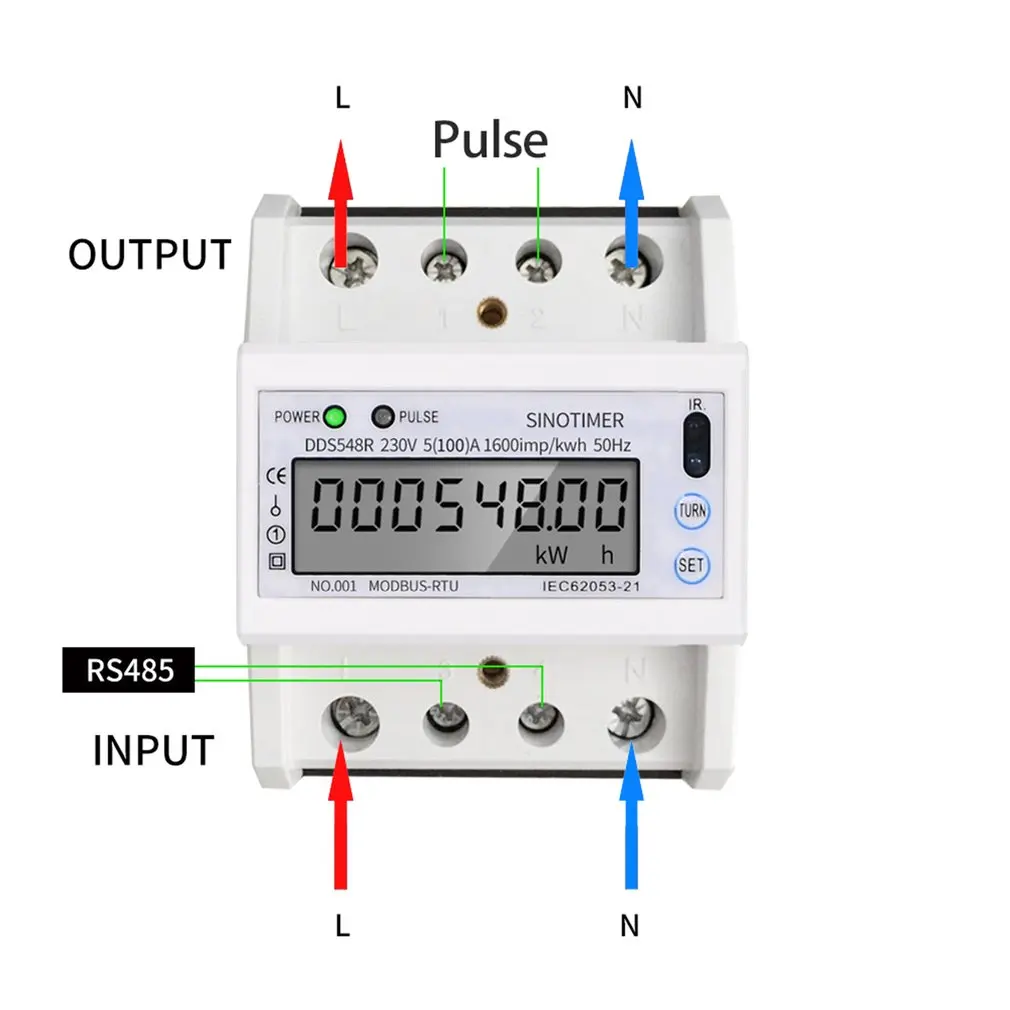 Modbus RS485 5-100A 230V AC Мощность метр однофазный din-рейку ЖК-дисплей цифровой Дисплей электронный счетчик, кВтч киловатт-час по доступной цене