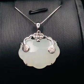

Natural Chinese 925 silver White Jade Inlaid Hetian Jade Ruyi Lock Pendant Fashion Charm Jewelry Carved Amulet Gifts for Women